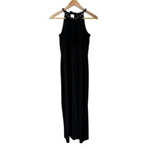 Vintage Scene by Donna Ricco Black Maxi Dress Gold Chains Halter Womens sz Small